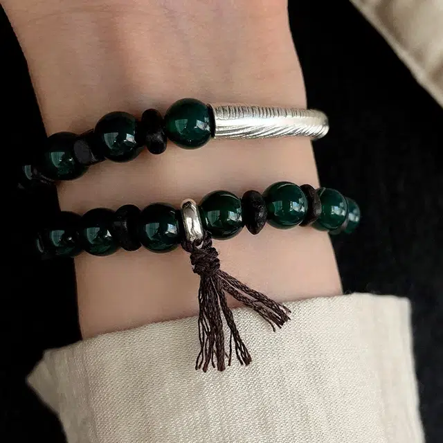 戴时光 【绿野仙踪】戴时光戴来好运 新中式深绿复古小众手饰天然 玛瑙 手串 男女同款情侣款