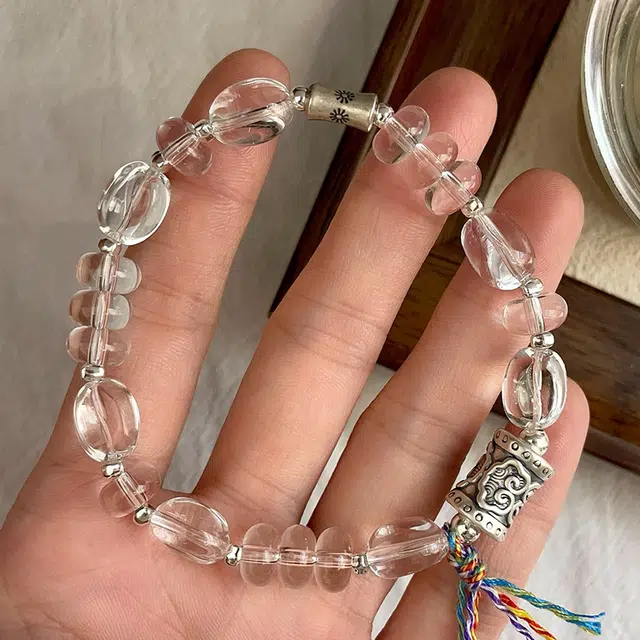 戴时光 【心灵净化】戴来好运  小众设计  简约百搭代写贺卡 精美礼盒 白水晶 手串 男女同款情侣款