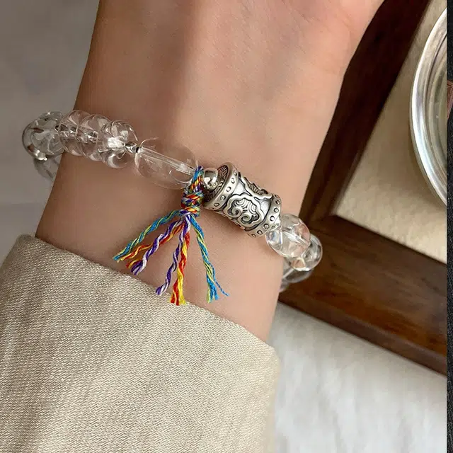 戴时光 【心灵净化】戴来好运  小众设计  简约百搭代写贺卡 精美礼盒 白水晶 手串 男女同款情侣款