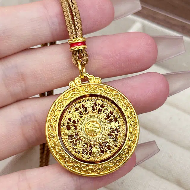 戴时光 新中式八宝罗盘国风福转 配代写贺卡 百搭高级轻奢#好运 铜 项链 男女同款情侣款