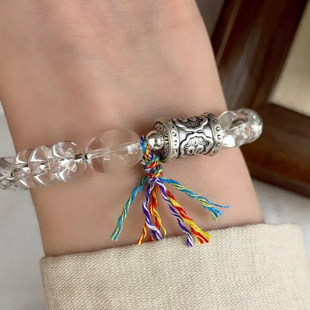 戴时光 【心灵净化】戴来好运  小众设计  简约百搭代写贺卡 精美礼盒 白水晶 手串 男女同款情侣款