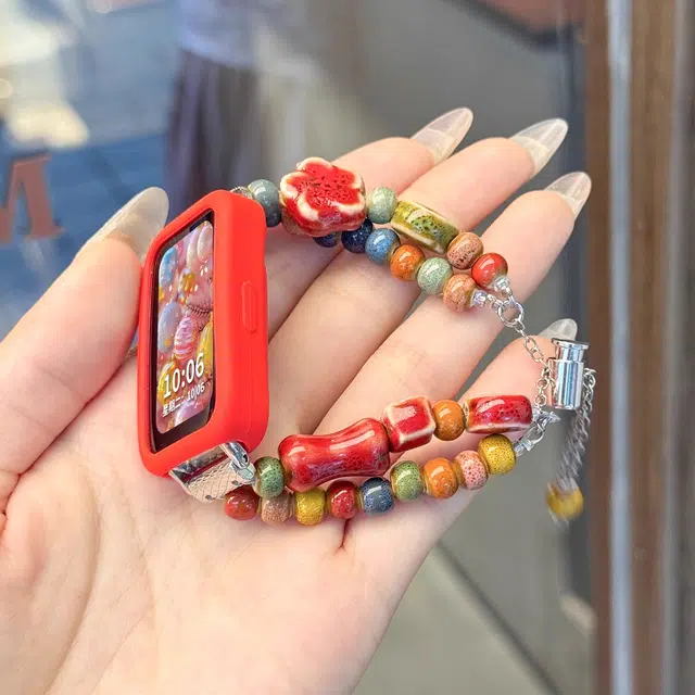 创意达 表带 华为荣耀适用 陶瓷串珠材质 双排表链男女通用
