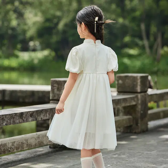 【优雅国风】英氏 定制暗纹旗袍网纱裙新中式汉服裙儿童连衣裙 儿童款