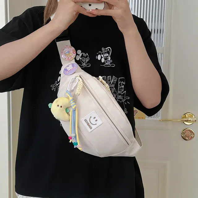 捷朗仕 简约纯色休闲挎包 尼龙 胸包 常规 男女同款情侣款 米白/黑色/粉红/黄色/蓝色