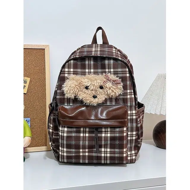 捷朗仕 可爱卡通格子百搭通勤时尚 尼龙布 双肩包 女款 多色