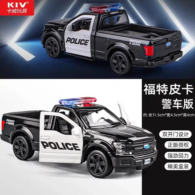 卡威 玩具警车 合金小汽车回力玩具车 警察车越野车 成品模型