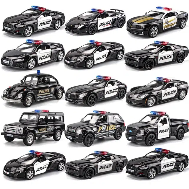 卡威 玩具警车 合金小汽车回力玩具车 警察车越野车 成品模型