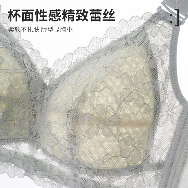 安娜蜜语 大胸显小蕾丝全罩杯薄款聚拢防下垂文胸 女款