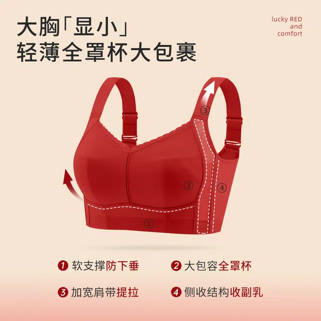 安娜蜜语 全罩杯本命年大胸显小调整型收副乳防下垂文胸 女款