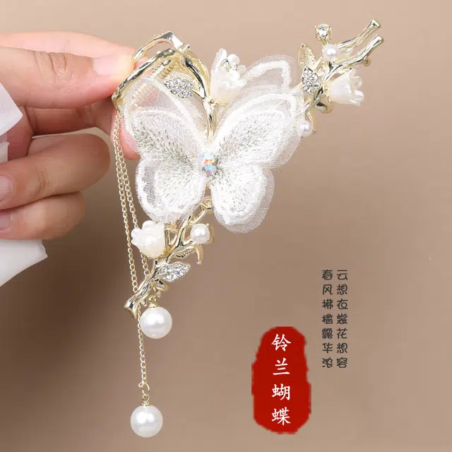 建禄 高级感蕾丝蝴蝶大号简约盘发后脑勺半扎发小清新小众设计优雅气质通勤百搭#好运 合金 发夹 女款