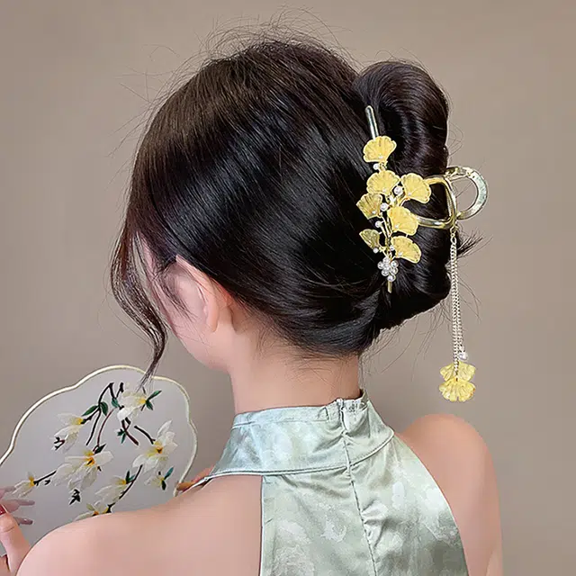 建禄 高级感黄色银杏叶简约小清新小众鲨鱼设计优雅气质通勤百搭 合金 发夹 女款