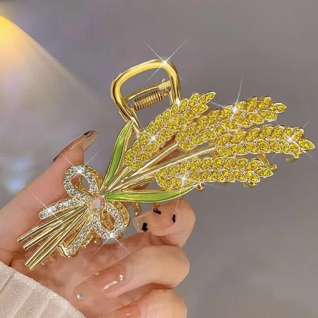 建禄 麦麦麦穗花朵抓夹发饰鲨鱼日常轻奢通勤简约百搭精致高级感优雅气质 合金 发夹 女款