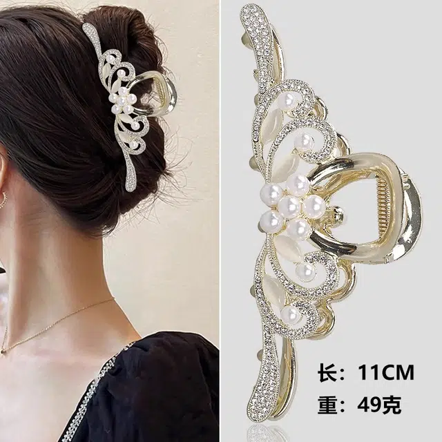 建禄 高级感祥云花朵大号简约盘发后脑勺半扎发小清新小众设计优雅气质通勤百搭#好运 合金 发夹 女款