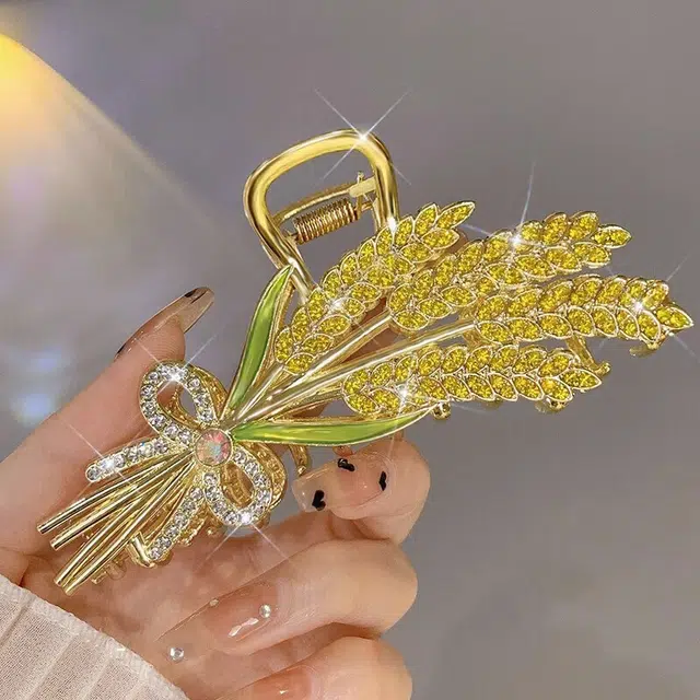 建禄 风吹麦浪麦穗花朵抓夹发饰鲨鱼日常轻奢通勤简约百搭精致高级感优雅气质 合金 发夹 女款