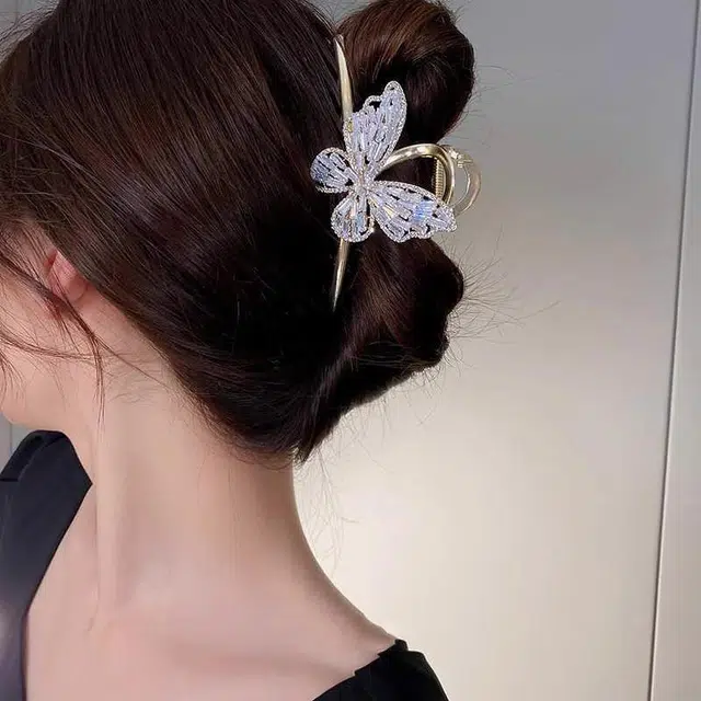 建禄 高级感闪钻蝴蝶简约抓夹小清新小众设计优雅气质通勤百搭#好运 合金 发夹 女款