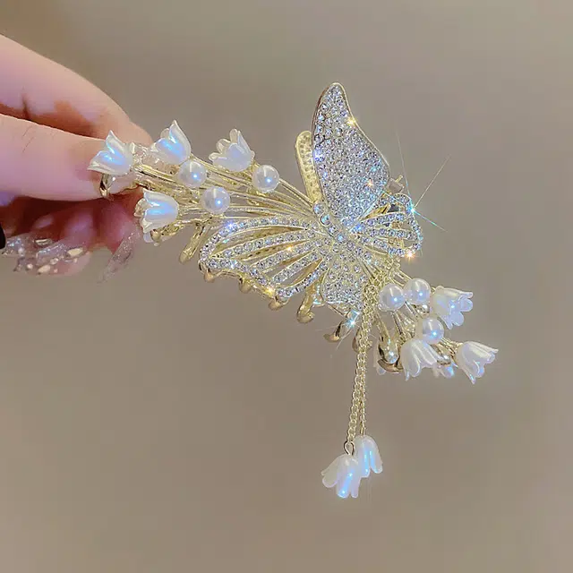 建禄 高级感蝴蝶铃兰花流苏简约小清新小众设计优雅气质通勤百搭#好运 合金 发夹 女款