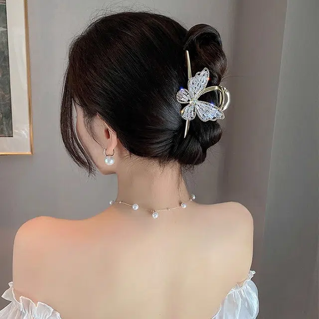 建禄 高级感闪钻蝴蝶简约抓夹小清新小众设计优雅气质通勤百搭#好运 合金 发夹 女款