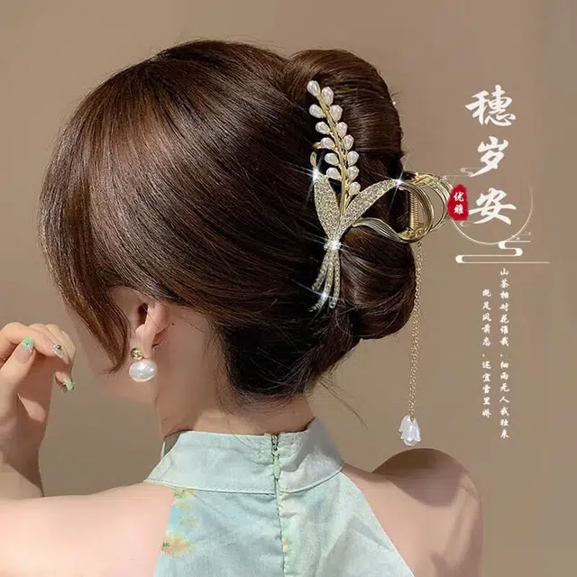 建禄 麦麦麦穗花朵抓夹发饰鲨鱼日常轻奢通勤简约百搭精致高级感优雅气质 合金 发夹 女款
