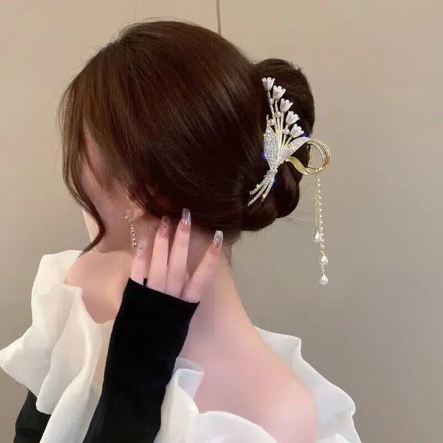 建禄 麦穗蝶舞花朵抓夹发饰鲨鱼日常轻奢通勤简约百搭精致高级感优雅气质 合金 发夹 女款
