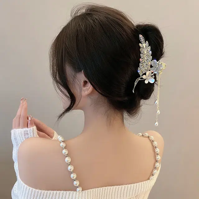 建禄 高级感闪钻麦穗蝴蝶流苏简约抓夹小清新小众设计优雅气质通勤百搭#好运 合金 发夹 女款