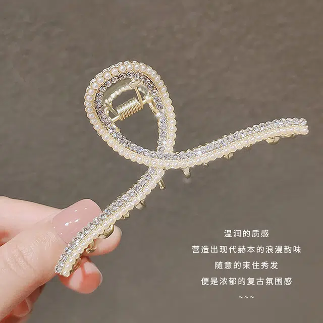 建禄 高级感小珠子交叉大号简约盘发后脑勺半扎发小清新小众设计优雅气质通勤百搭 合金 发夹 女款