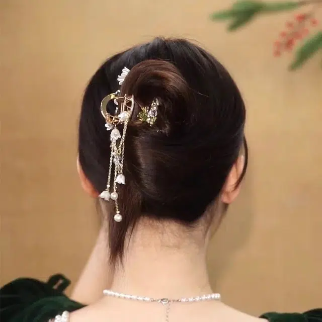 建禄 高级感璀璨绿叶流苏简约小清新小众设计优雅发饰气质通勤百搭 合金 发夹 女款