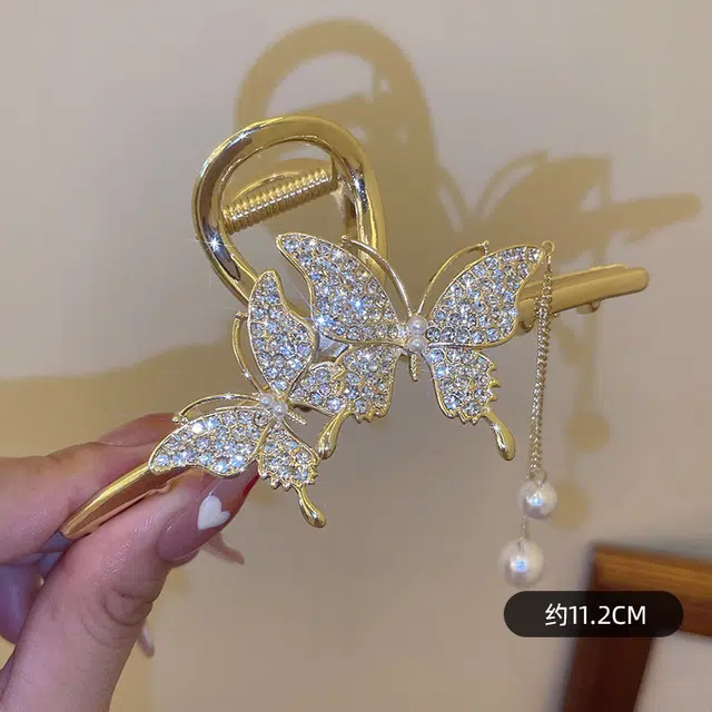 建禄 高级感双蝴蝶闪钻简约小清新小众设计优雅气质通勤百搭#好运 合金 发夹 女款