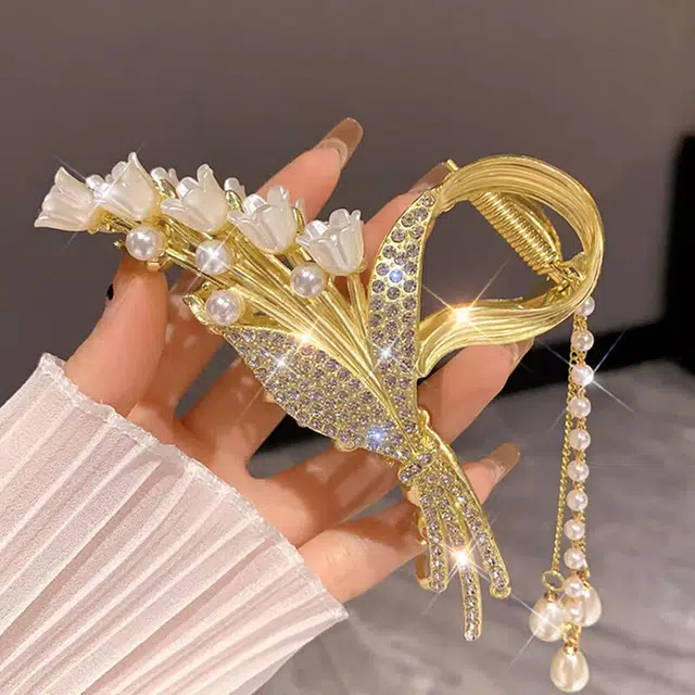 建禄 高级感麦穗铃兰花流苏鲨鱼简约盘发后脑勺小清新小众设计优雅气质通勤百搭 合金 发夹 女款