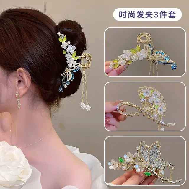 建禄 麦穗古风蝶舞花朵抓夹发饰鲨鱼日常轻奢通勤简约百搭精致高级感优雅气质 合金 发夹 女款