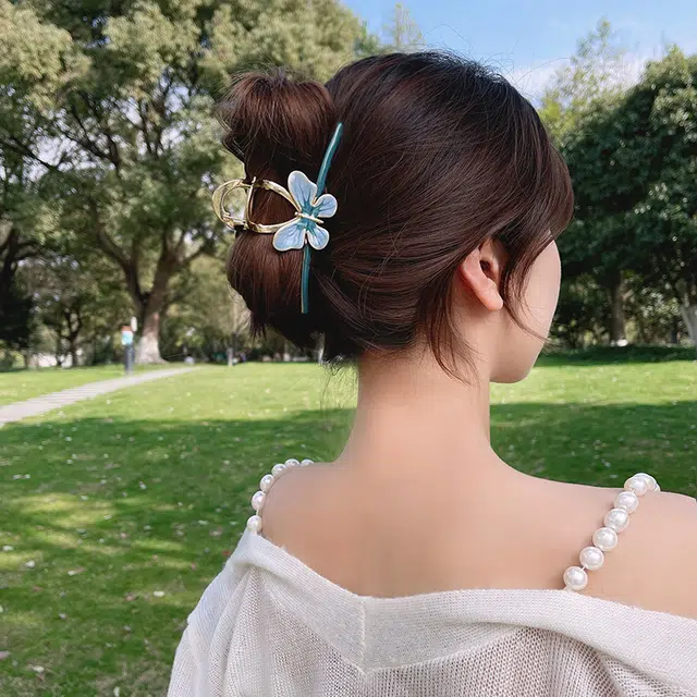 建禄 高级感蓝蝴蝶滴釉简约抓夹小清新小众鲨鱼夹设计优雅发饰气质通勤百搭#好运 合金 发夹 女款
