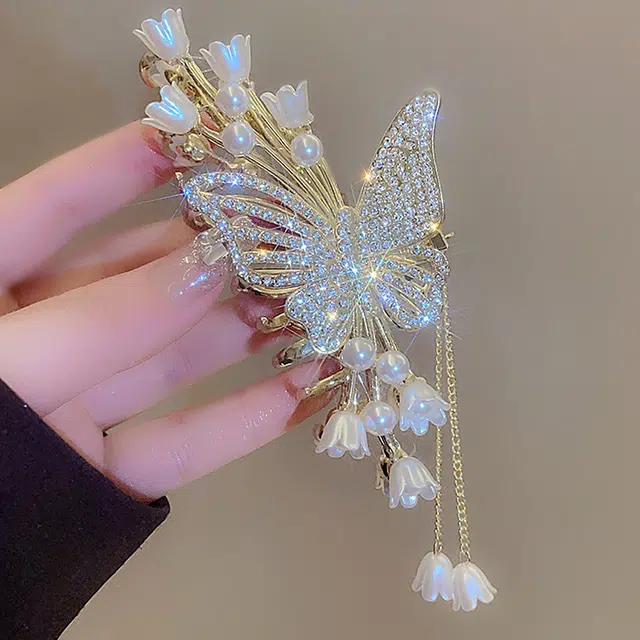 建禄 高级感蝴蝶铃兰花流苏简约小清新小众设计优雅气质通勤百搭#好运 合金 发夹 女款