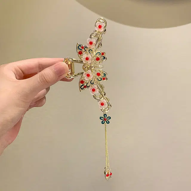 建禄 高级感国风蝴蝶流苏简约抓夹小清新小众鲨鱼夹设计优雅发饰气质通勤百搭#好运 合金 发夹 女款