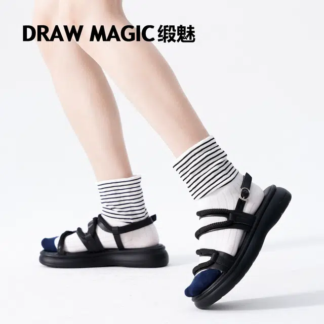 缎魅 宽口条纹设计堆堆袜短筒袜 女款