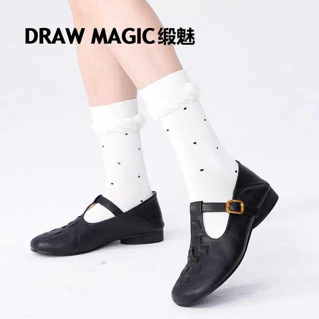 缎魅 立体花边小波点网红款圆点个性中筒袜 女款