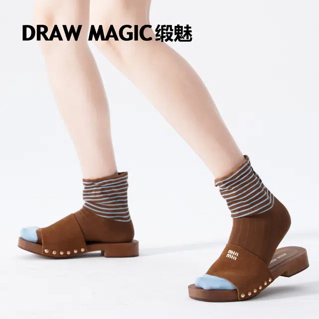 缎魅 宽口条纹设计堆堆袜短筒袜 女款