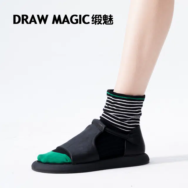 缎魅 宽口条纹设计堆堆袜短筒袜 女款