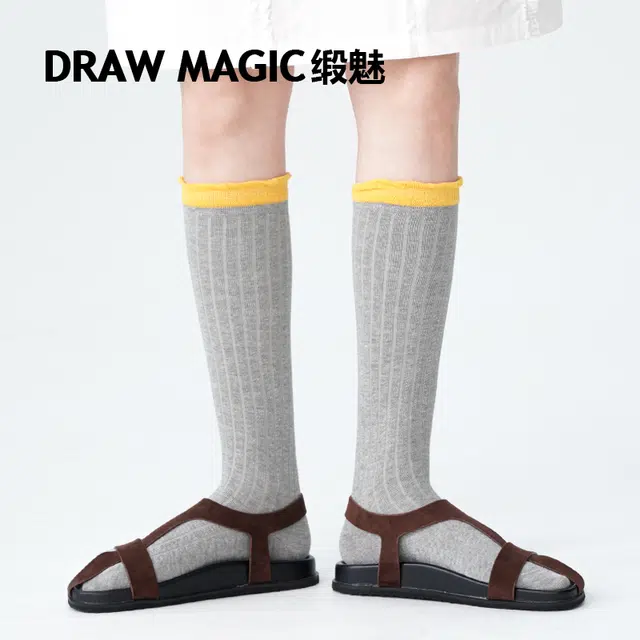 缎魅 复古泡泡口显瘦纯色个性高筒袜 女款
