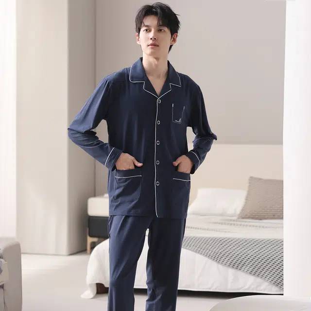 莫代尔 秋冬纯棉亲肤透气舒适家居服睡衣套装 男款