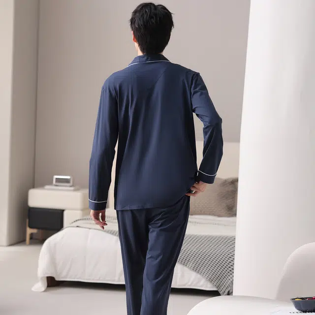 莫代尔 秋冬纯棉亲肤透气舒适家居服睡衣套装 男款