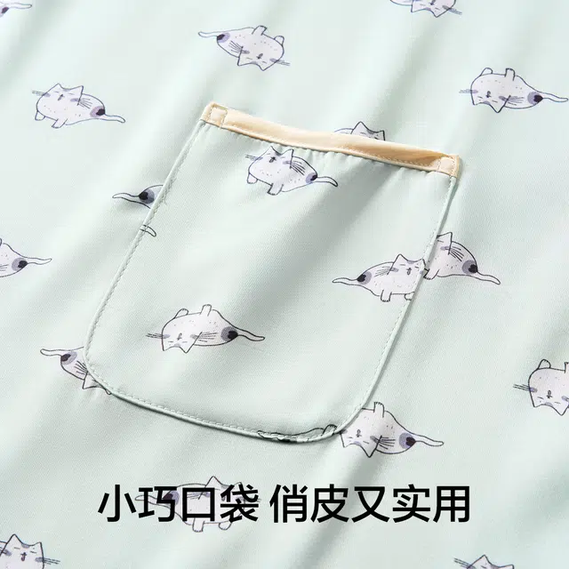 有棵树 夏季薄款女士印花撞色短袖圆领韩系小清新休闲套头睡裙 女款