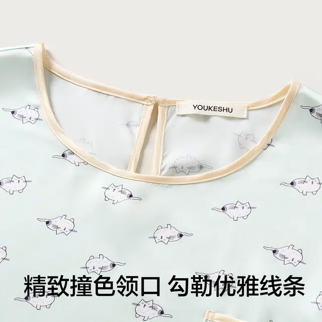 有棵树 夏季薄款女士印花撞色短袖圆领韩系小清新休闲套头睡裙 女款