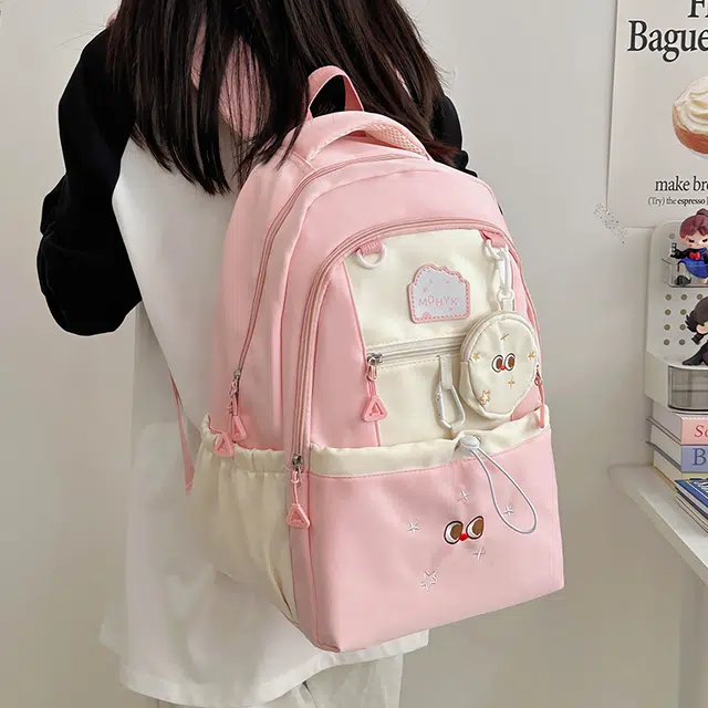 雅鹿 奶油风学生校园中学生书包可爱撞色百搭休闲电脑背包 尼龙 双肩包 常规 女款 多色