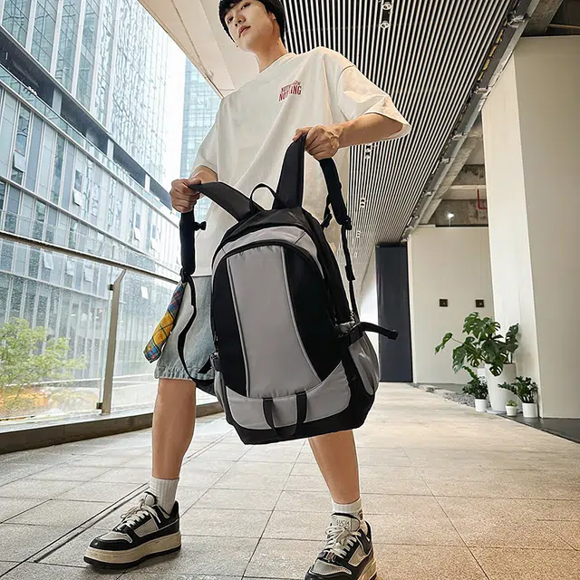 雅鹿 撞色大容量防泼水轻便百搭 尼龙 双肩包 男女同款情侣款 黑配灰/白色/灰色/黑色