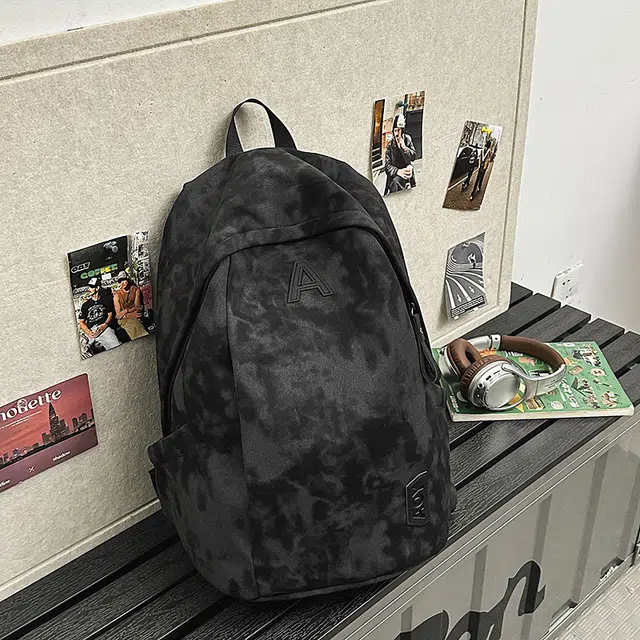 雅鹿 纯色扎染轻便旅行背包大容量初中高中大学生书包休闲百搭耐脏耐磨电脑包 尼龙 双肩包 男女同款情侣款 黑色/白色/绿色/红色