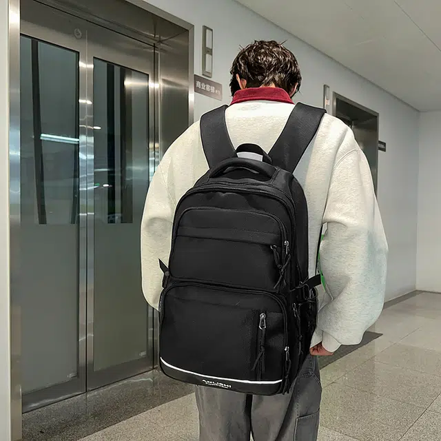 雅鹿 美式潮酷复古纯色拼接网袋大容量初高中大学生书包百搭休闲旅行电脑背包 尼龙 双肩包 男女同款情侣款 白色/灰色/黑色/红色