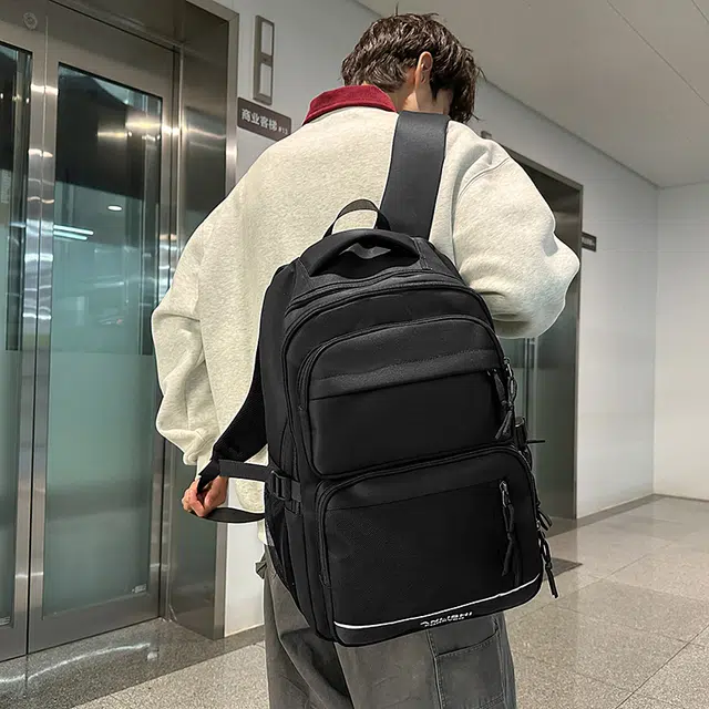 雅鹿 美式潮酷复古纯色拼接网袋大容量初高中大学生书包百搭休闲旅行电脑背包 尼龙 双肩包 男女同款情侣款 白色/灰色/黑色/红色