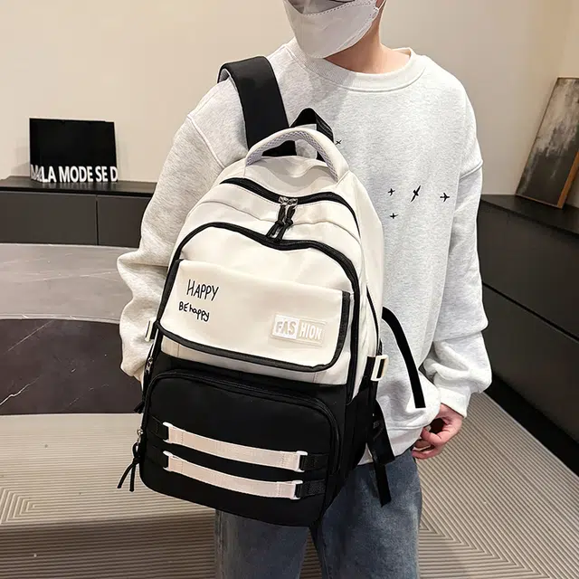 雅鹿 日韩系撞色多口袋学生书包大容量轻便潮流百搭旅行电脑 牛津布 背包双肩包 男女同款情侣款 黑色/紫色/卡其色/蓝色/绿色/粉色