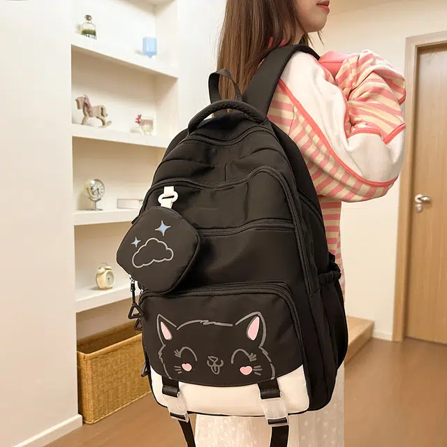 雅鹿 高颜值撞色猫咪印花大容量轻便减负百搭实用 尼龙 双肩包 男女同款情侣款 多色