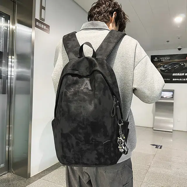 雅鹿 纯色扎染轻便旅行背包大容量初中高中大学生书包休闲百搭耐脏耐磨电脑包 尼龙 双肩包 男女同款情侣款 黑色/白色/绿色/红色