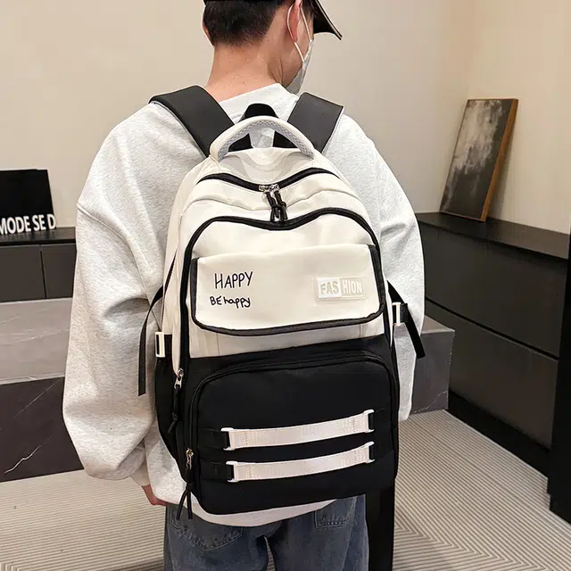 雅鹿 日韩系撞色多口袋学生书包大容量轻便潮流百搭旅行电脑 牛津布 背包双肩包 男女同款情侣款 黑色/紫色/卡其色/蓝色/绿色/粉色